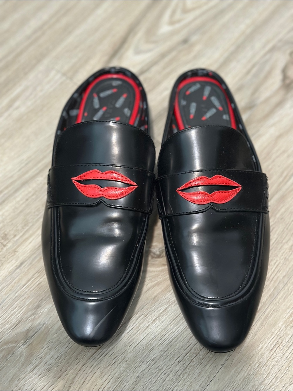ZARA Black Lip Print Backless Loafers Mules Size 37